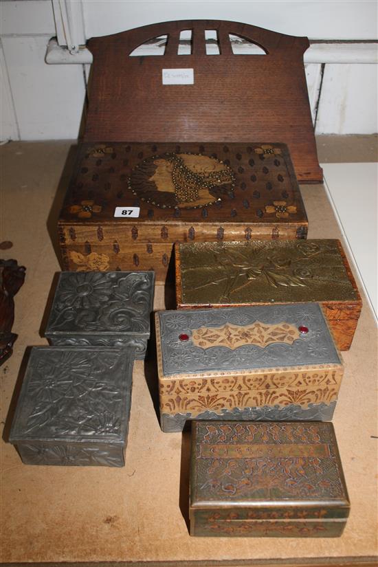 Oak book stand & mixed Art Nouveau boxes